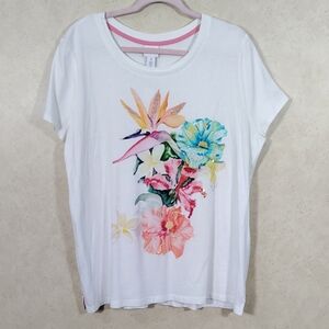 03146 Weekends by Chico's multi-color floral print mostly cotton top 3 XL NWT